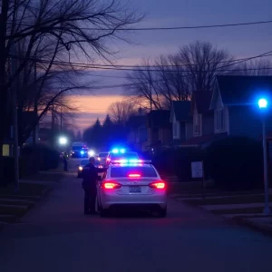 Police lights shining in a Pottstown neighborhood during a standoff