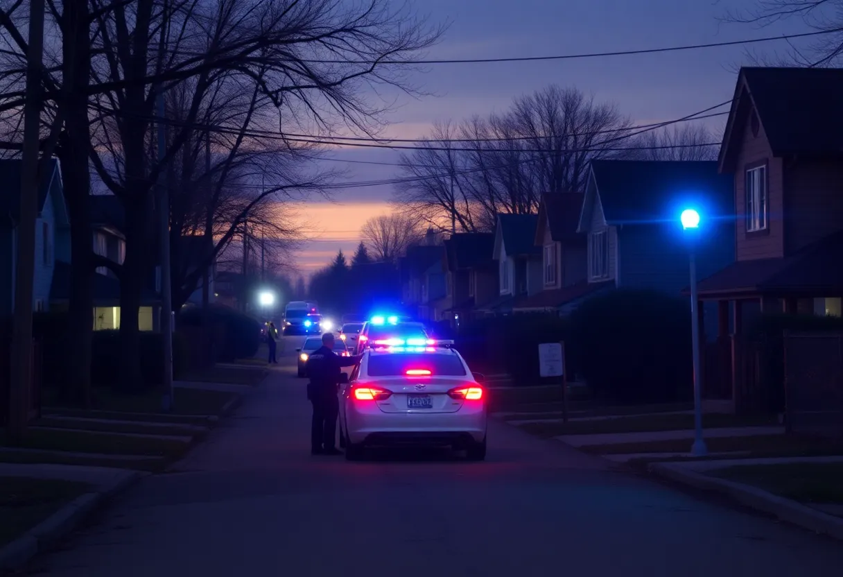 Police lights shining in a Pottstown neighborhood during a standoff