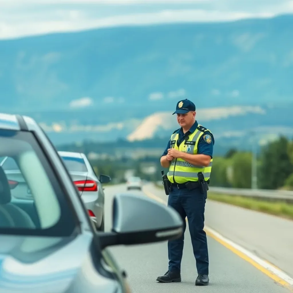 A police officer conducting a traffic stop on Highway 67 in Priceville.