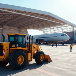 Construction of a new maintenance hangar at Pryor Field Regional Airport.