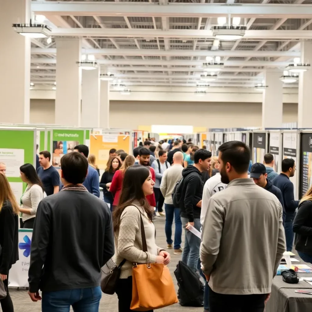 Job seekers engaging with recruiters at the ReLaunch Job Fair in Huntsville.