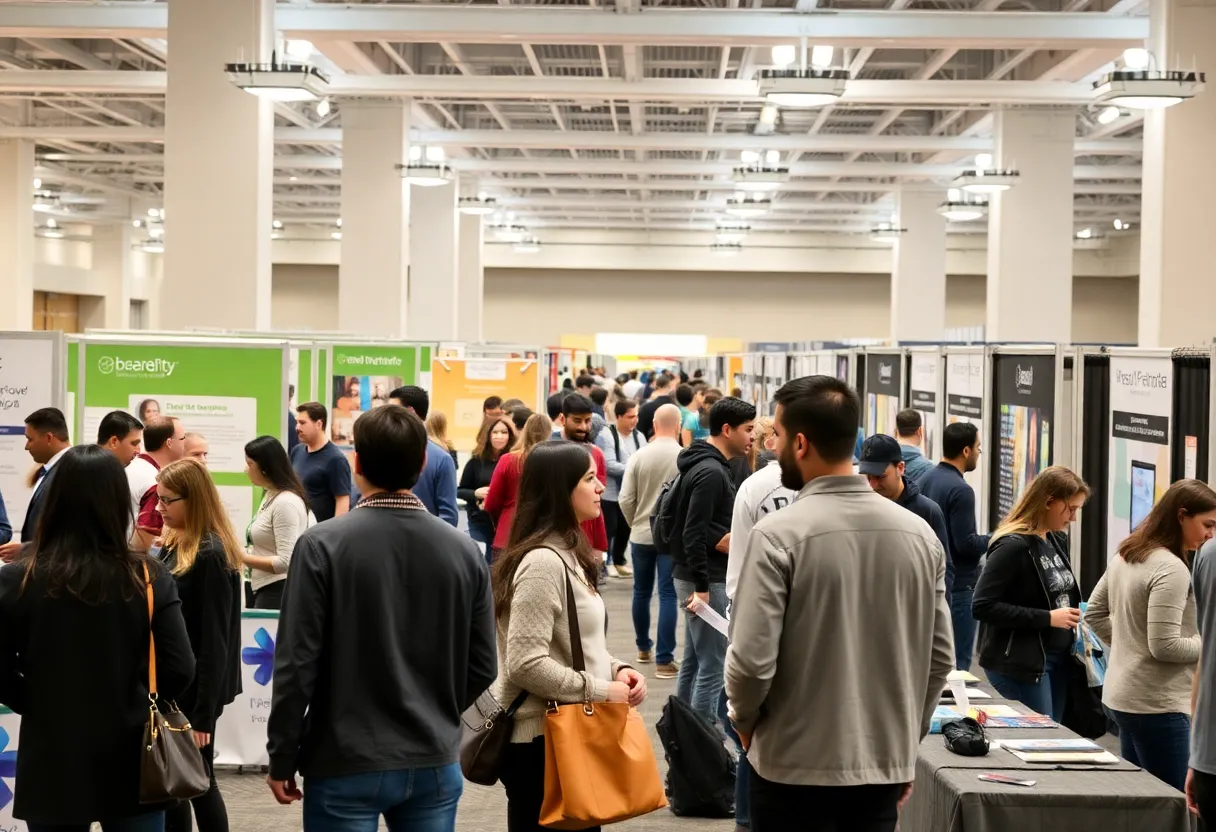 Job seekers engaging with recruiters at the ReLaunch Job Fair in Huntsville.