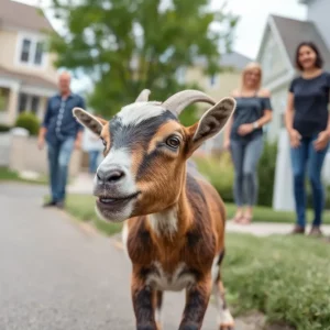 A young goat adventurous in a Huntsville neighborhood