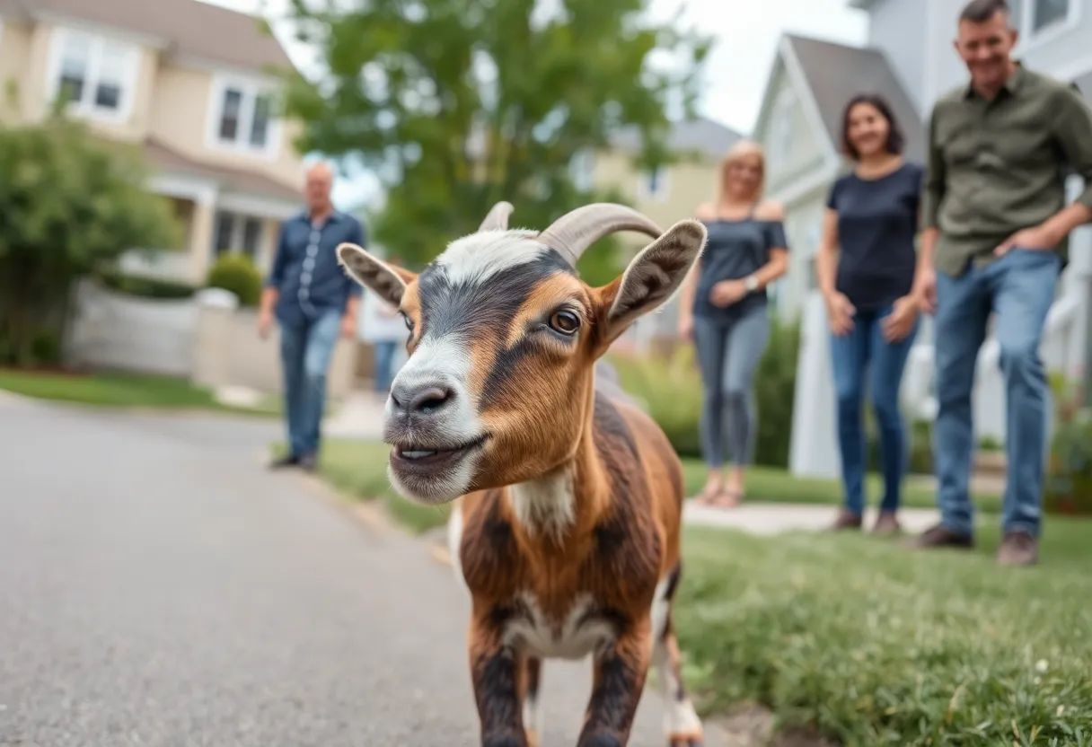 A young goat adventurous in a Huntsville neighborhood