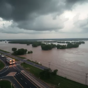 Emergency services responding to severe flooding in the Mid-South region.