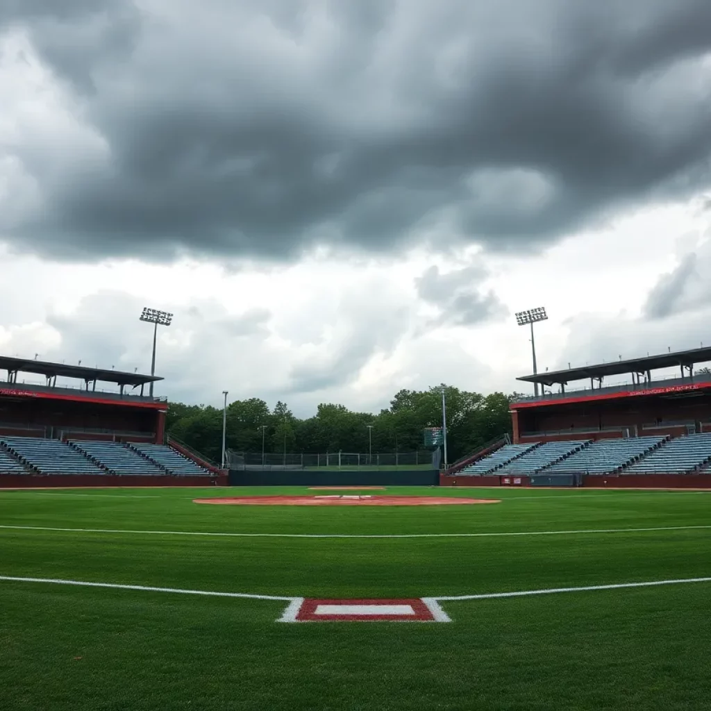 A deserted high school baseball field showcasing the impact of sanctions on the team.