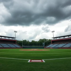 A deserted high school baseball field showcasing the impact of sanctions on the team.
