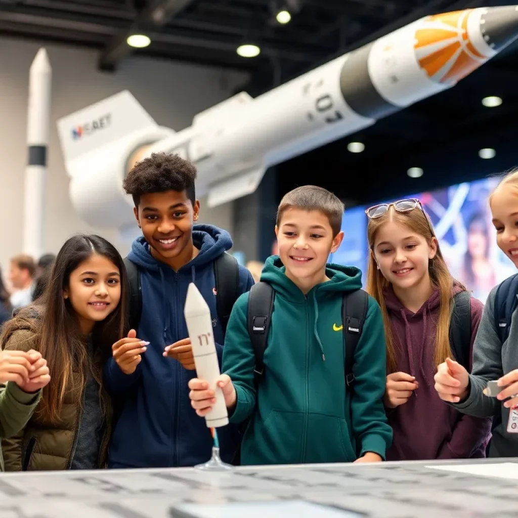 High school students engaging in aerospace activities at U.S. Space & Rocket Center.