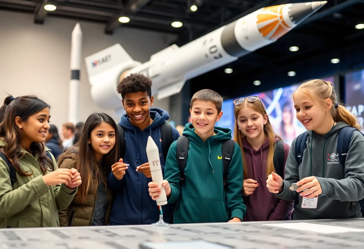 High school students engaging in aerospace activities at U.S. Space & Rocket Center.