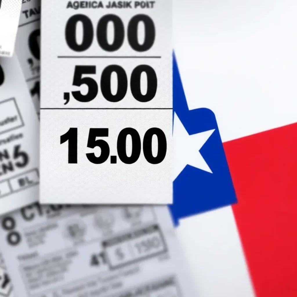 A visual representation of the Texas Lottery controversy with tickets and a jackpot amount.