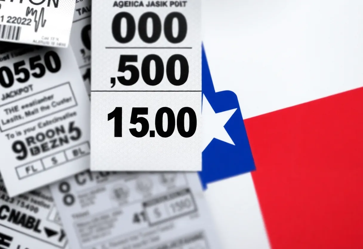 A visual representation of the Texas Lottery controversy with tickets and a jackpot amount.