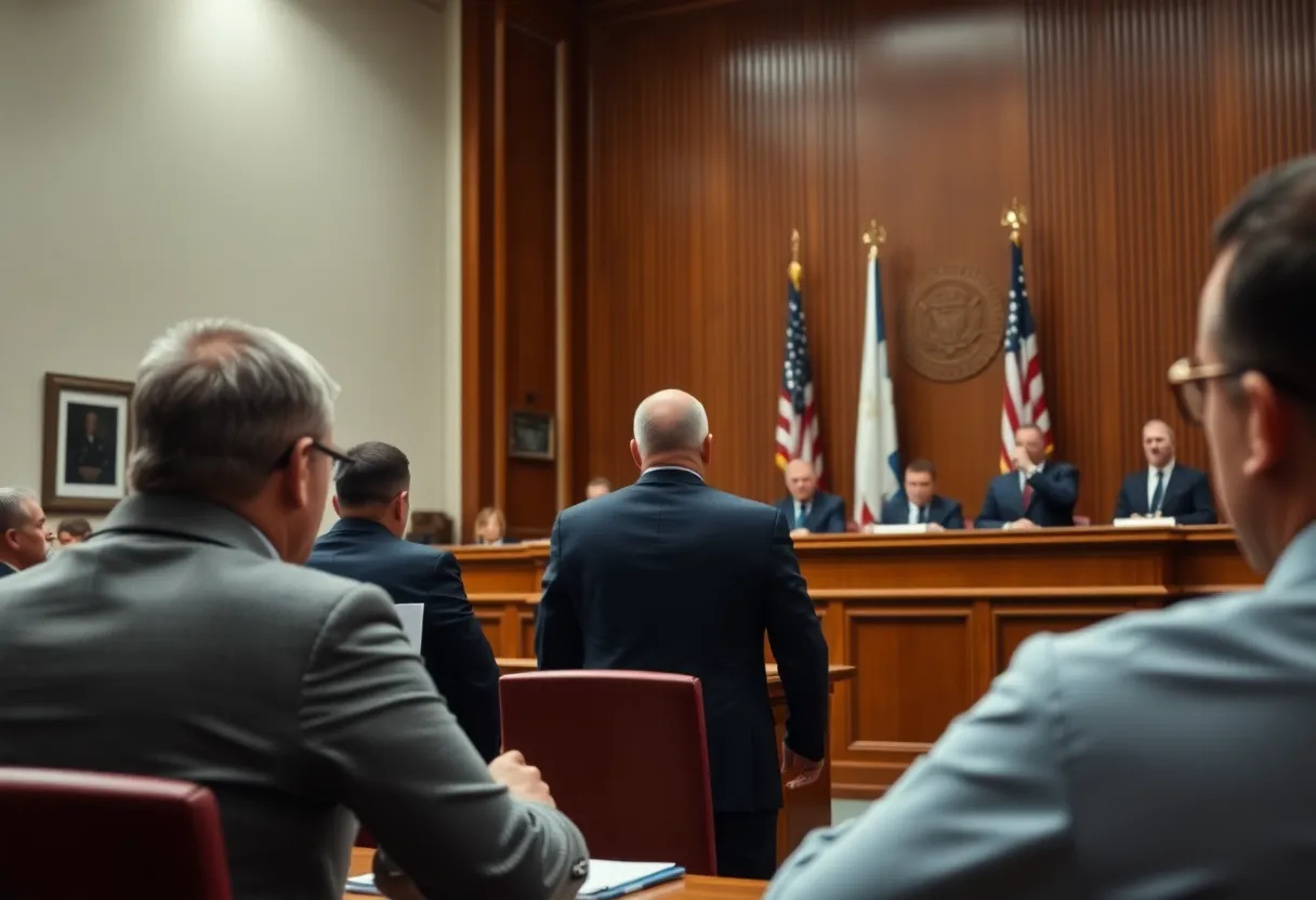 Courtroom scene focused on immigration law and deportation issues