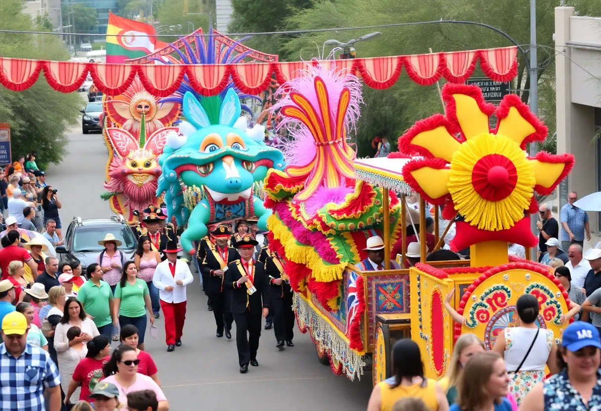 Colorful floats and marching bands at the Tucson Rodeo Parade