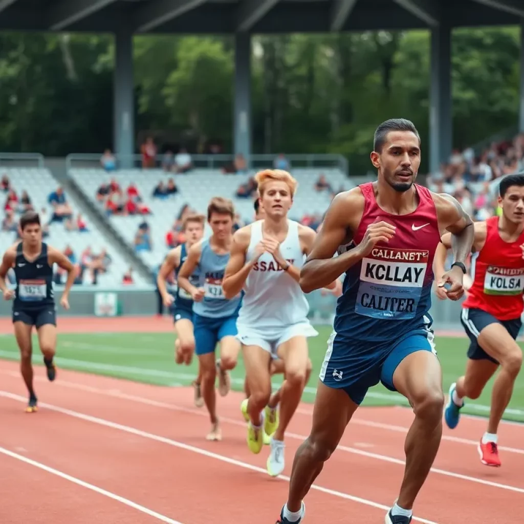 Track and field athletes from UConn and Memphis competing at the Crimson Tide Invitational