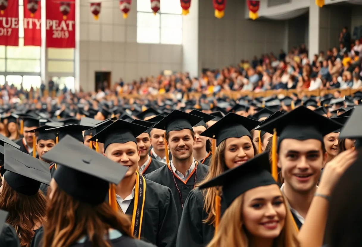 Graduates celebrating at the University of Alabama graduation ceremony