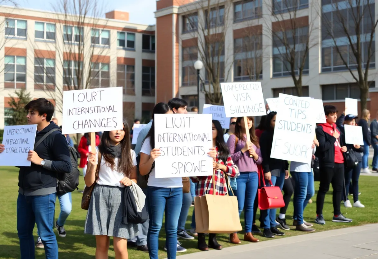 International students protesting against visa cancellations