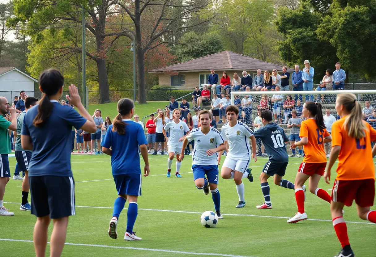 Players competing in the AHSAA state soccer tournament at John Hunt Park