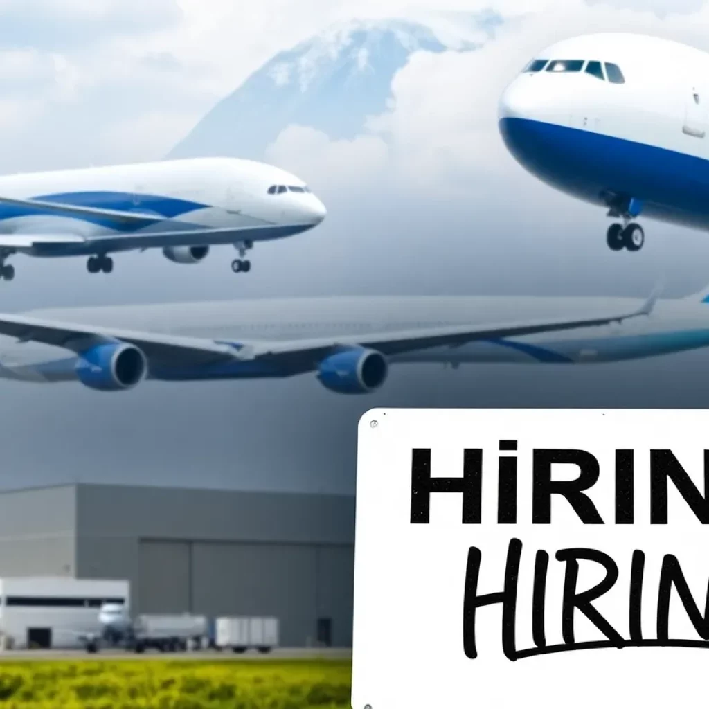 Boeing aircraft in factory setting with signs of layoffs.