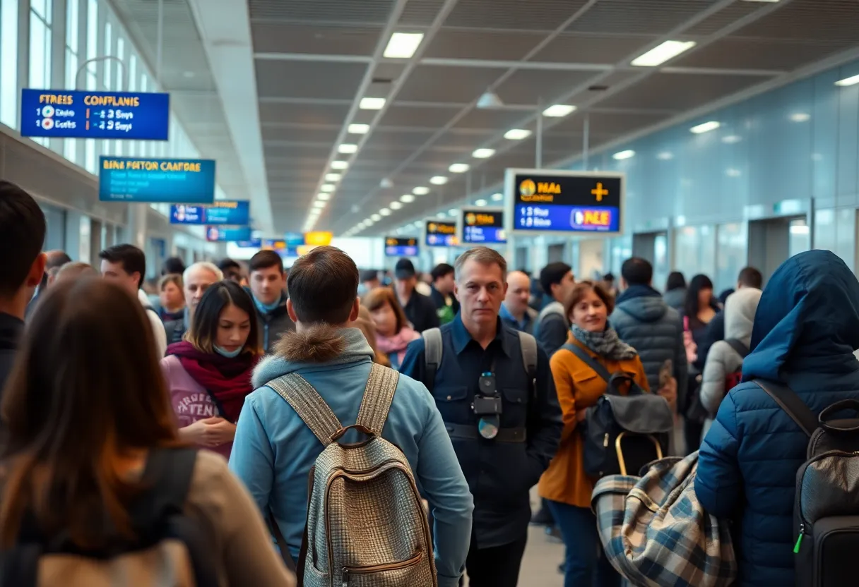 Customs agents interacting with travelers at Chicago O'Hare Airport
