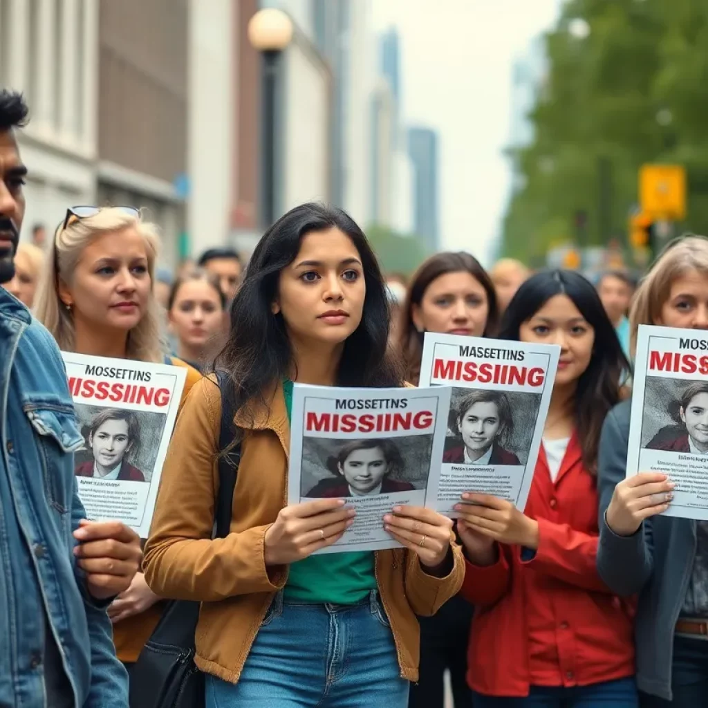 Community members searching for a missing person