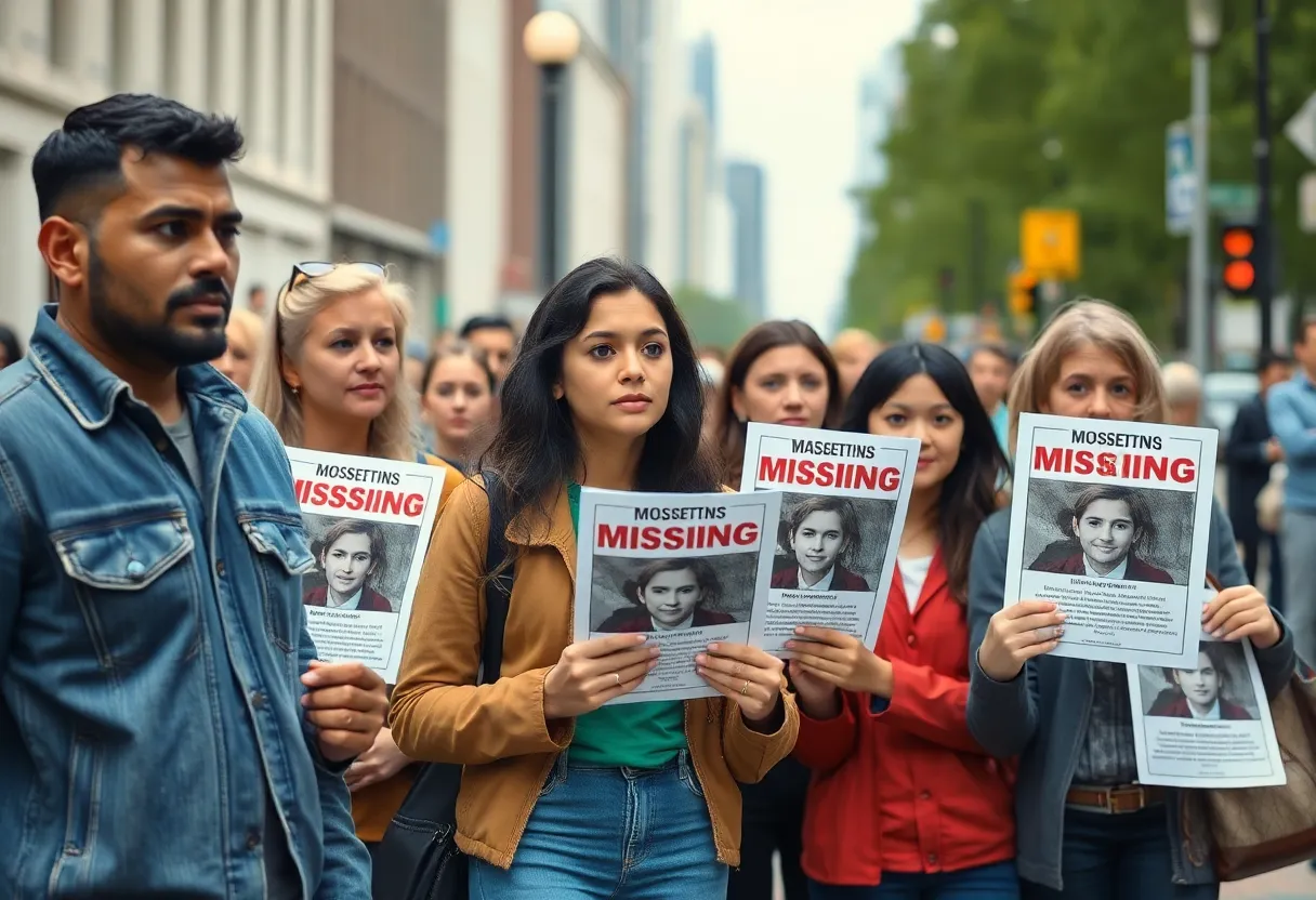 Community members searching for a missing person