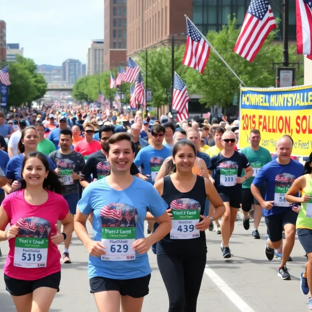 Participants running in the Cotton Row Run event with supportive crowds
