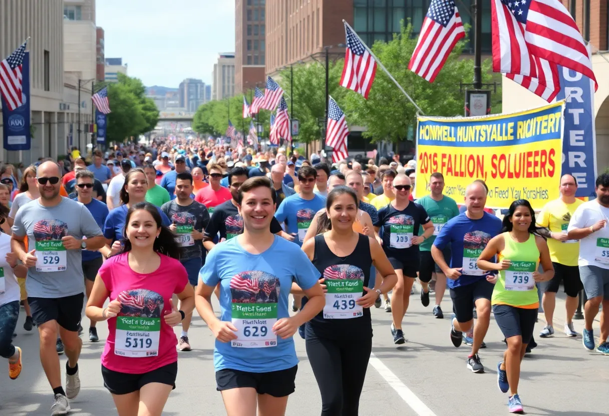 Participants running in the Cotton Row Run event with supportive crowds