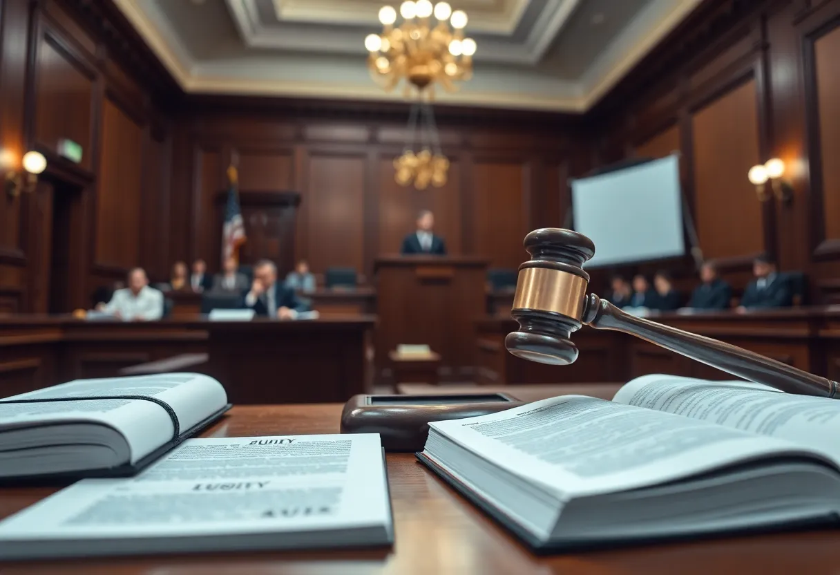 Scene of a courtroom during jury selection process