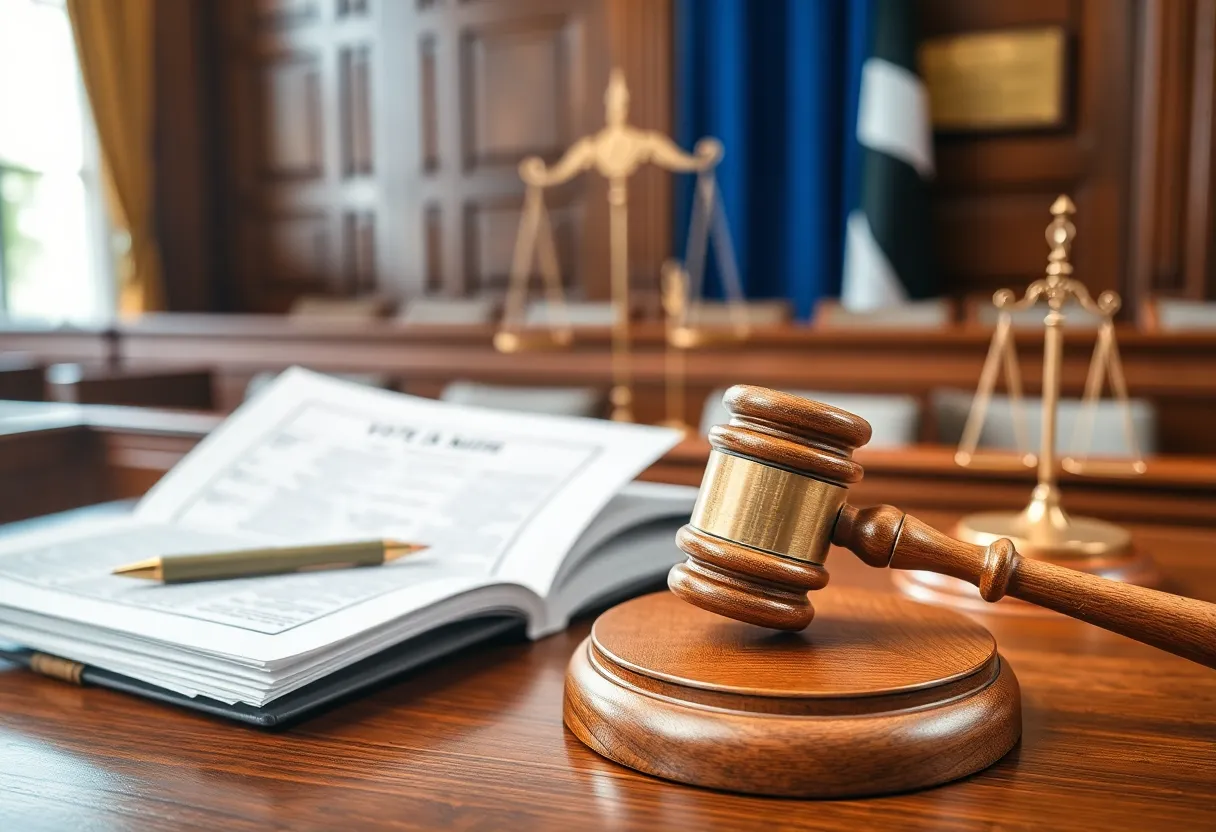 A courtroom representing justice and legal processes related to voting rights.