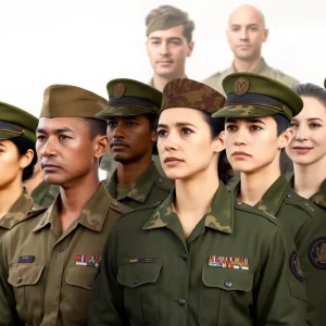 Diverse military personnel representing various gender identities