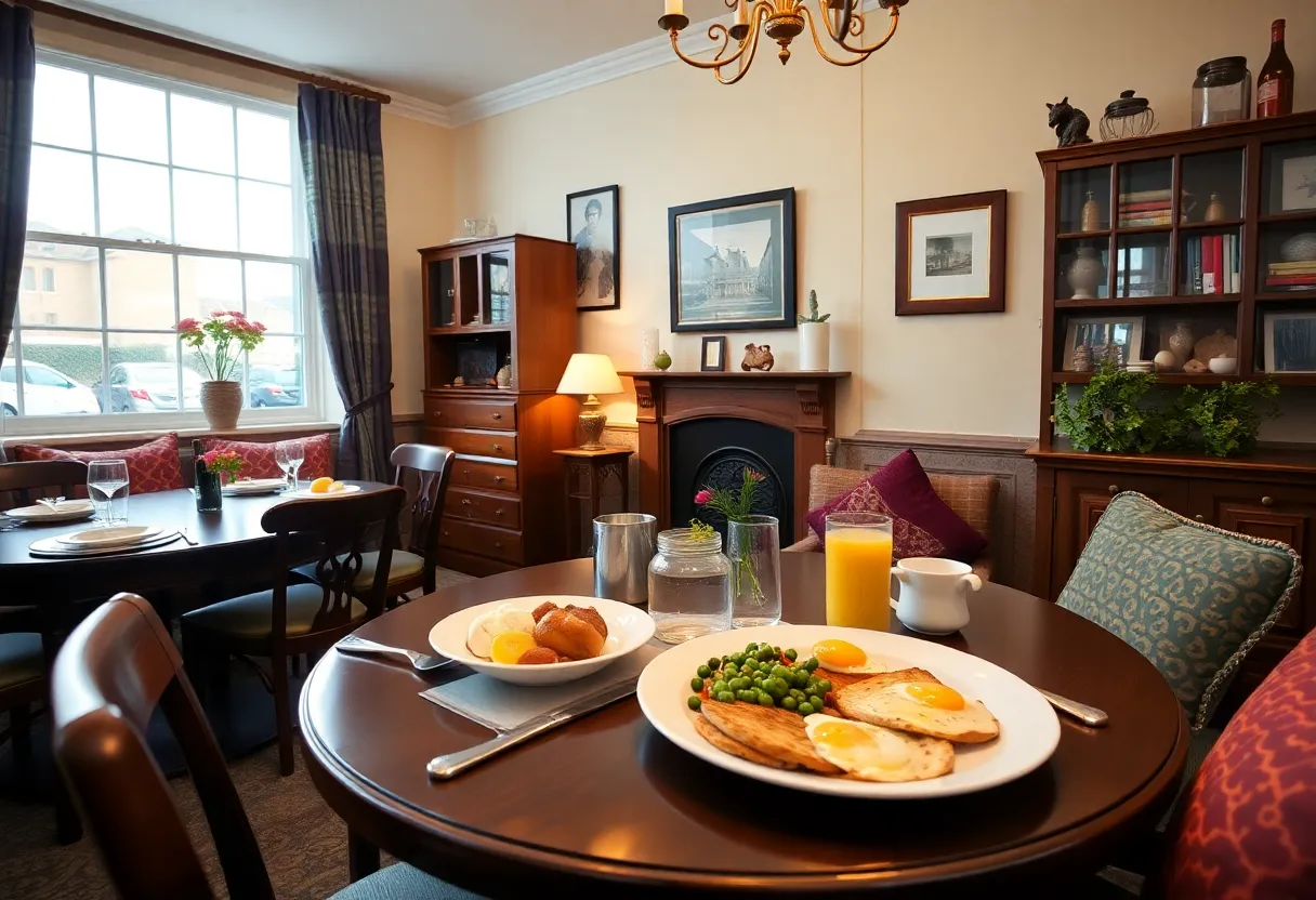 Cozy bed and breakfast dining area in Dublin with traditional Irish breakfast