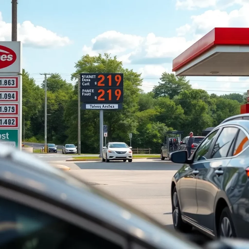 Gas station in North Alabama showing low fuel prices