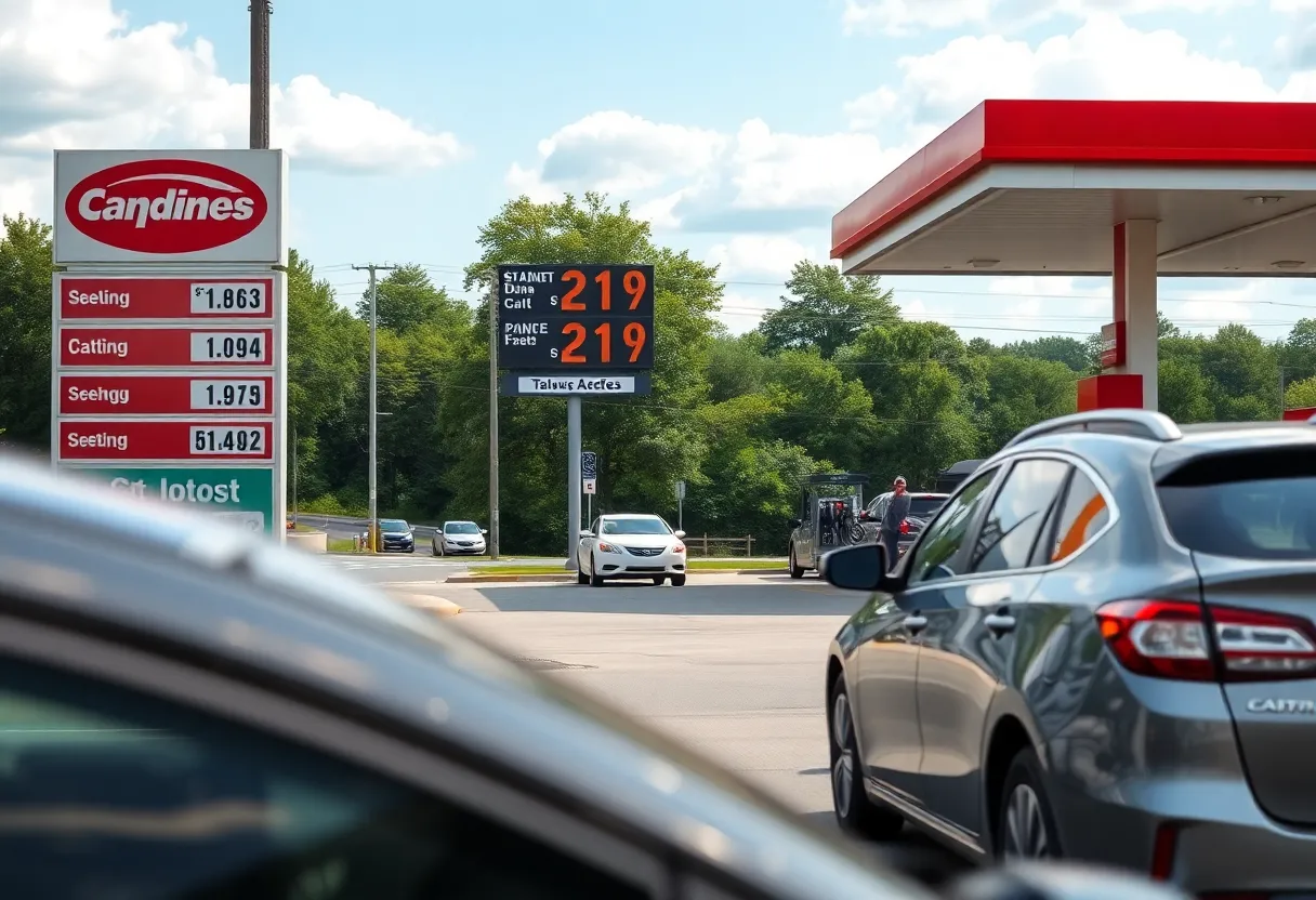 Gas station in North Alabama showing low fuel prices