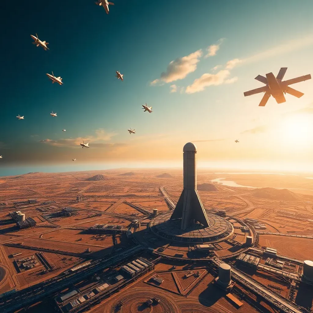 Visualization of the Golden Dome missile defense system featuring satellites and ground-based technology.