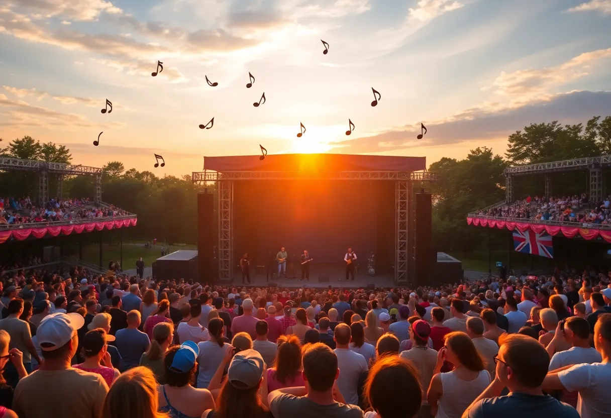 An outdoor concert in Huntsville featuring a vibrant crowd enjoying live music.