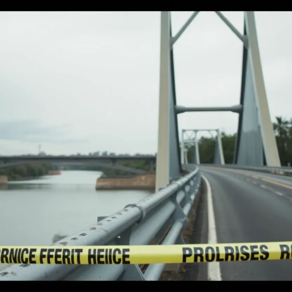 Crime scene on Huntsville bridge with police tape