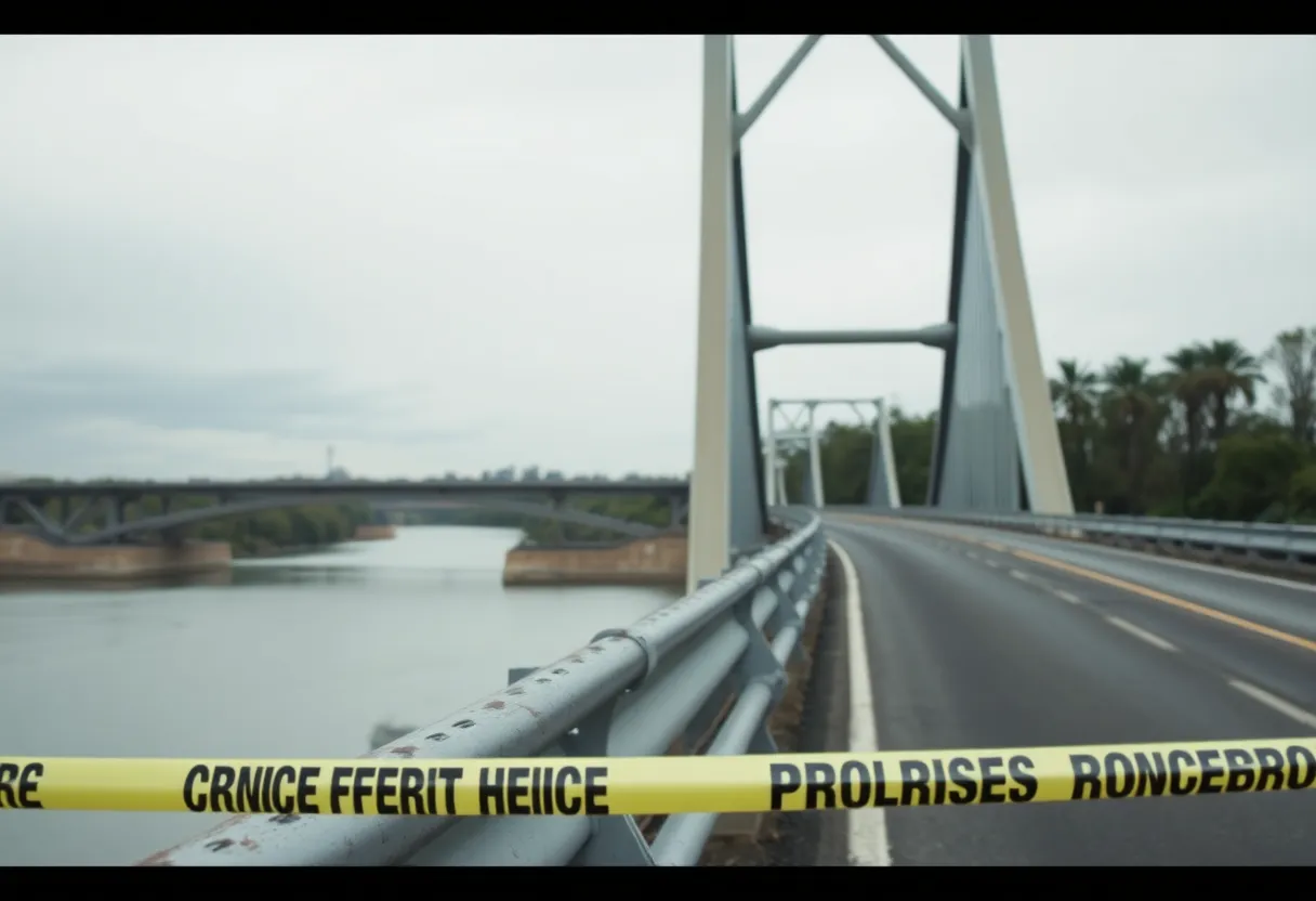 Crime scene on Huntsville bridge with police tape