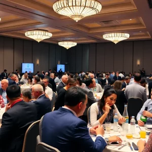 Participants networking at the Huntsville Business Luncheon