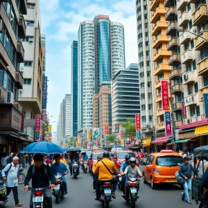 A busy street in Huntsville showcasing growing urban development and traffic congestion.