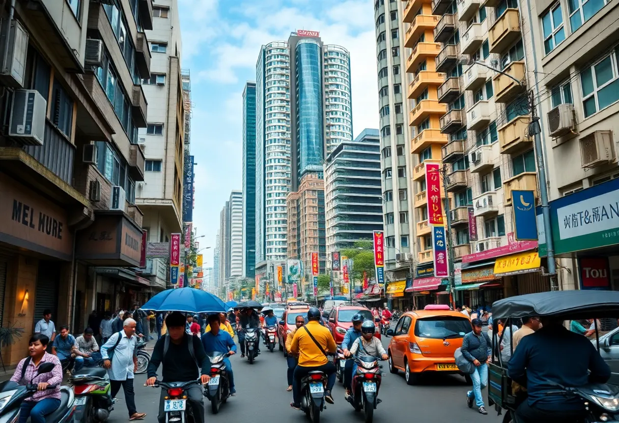 A busy street in Huntsville showcasing growing urban development and traffic congestion.