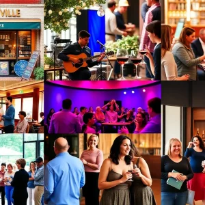 Community members enjoying free events in Huntsville such as coffee, live music, and dance lessons.