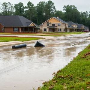 Flooding at the Summit at Monte Sano construction site in Huntsville, Alabama
