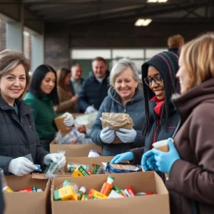 Residents donating food during the Huntsville food drive