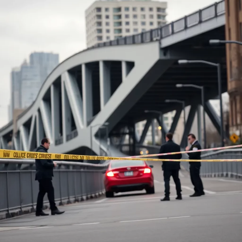 Police investigation at Whitesburg Bridge in Huntsville, Alabama