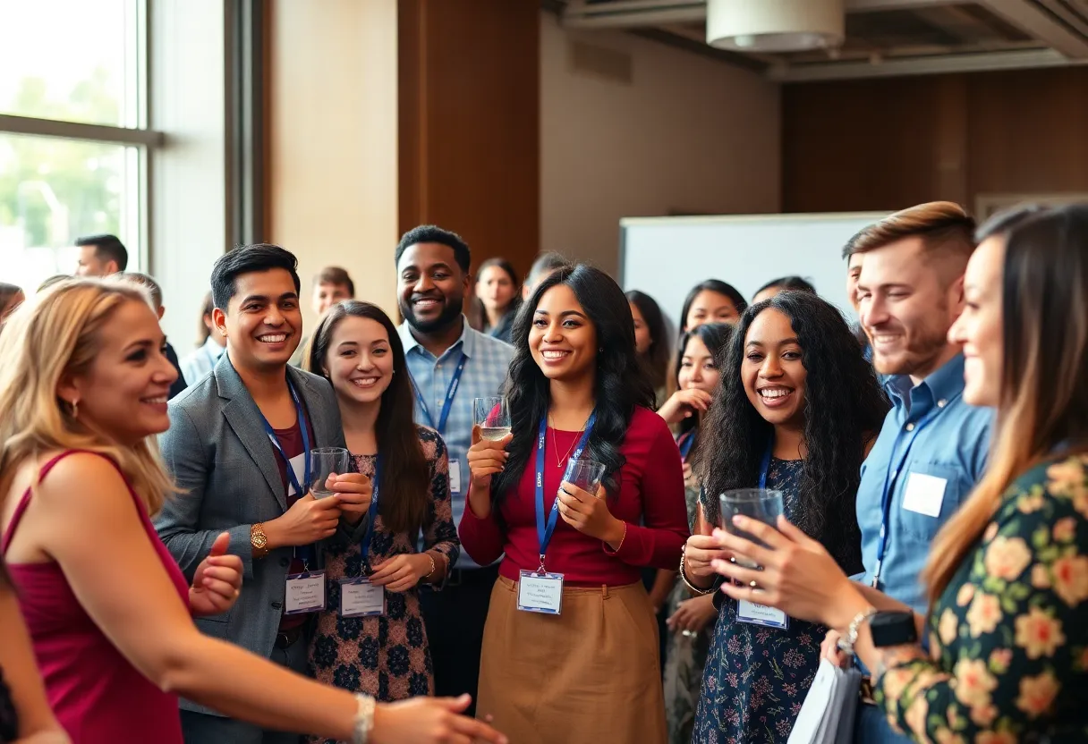 Group of young professionals celebrating their achievements at an awards ceremony.