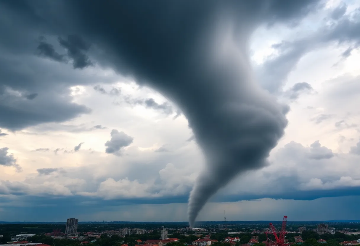 A tornado funnel cloud forming over Huntsville, Alabama