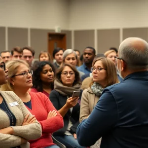 Town hall meeting in Huntsville discussing community projects