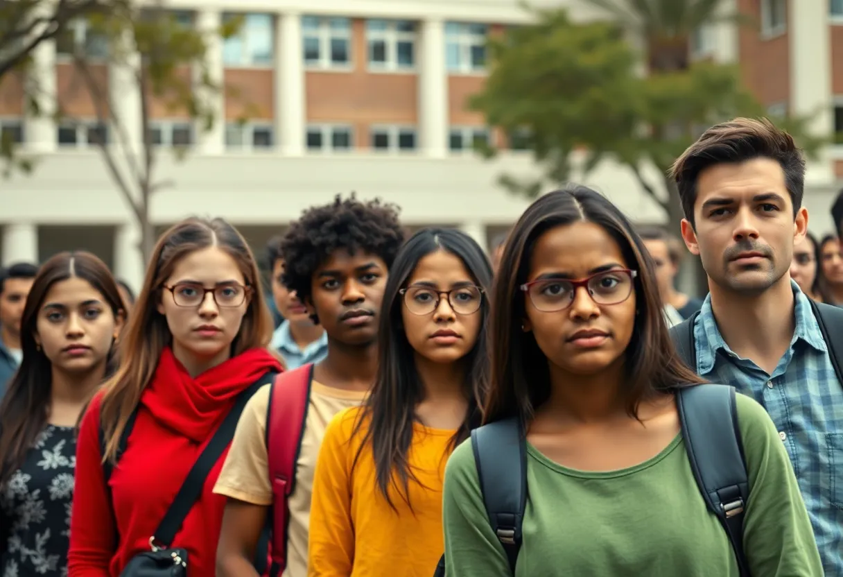 Group of concerned students on a university campus