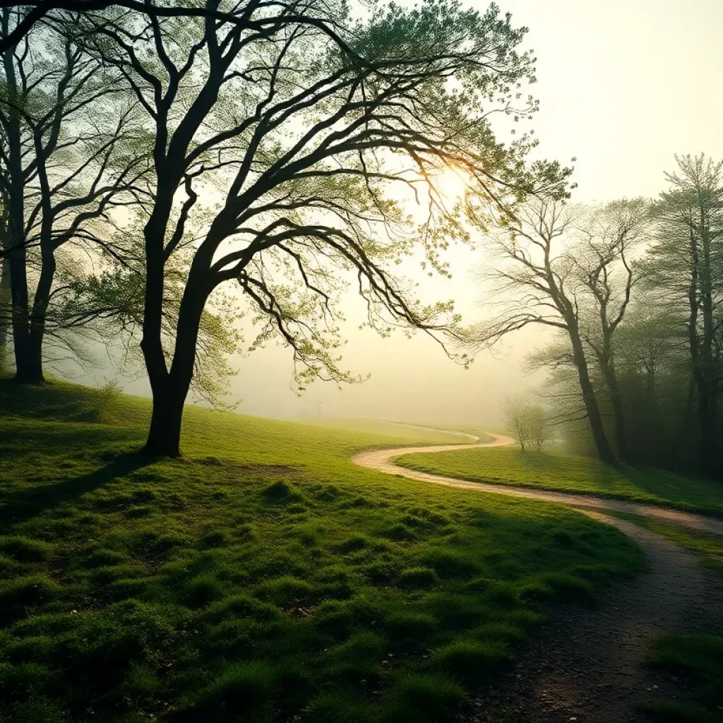 A winding path through a serene landscape, symbolizing hope.