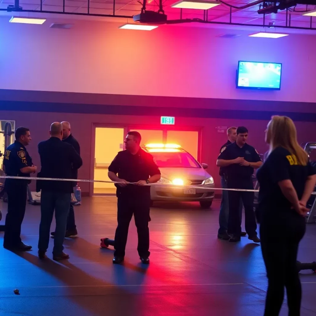 Emergency responders and police at a Las Vegas gym shooting scene